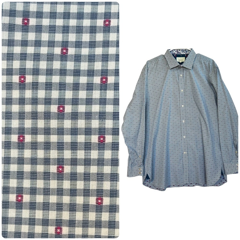 Ted Baker Endurance Blue White Plaid Dress Shirt 17.5 34/35 Pink EUC